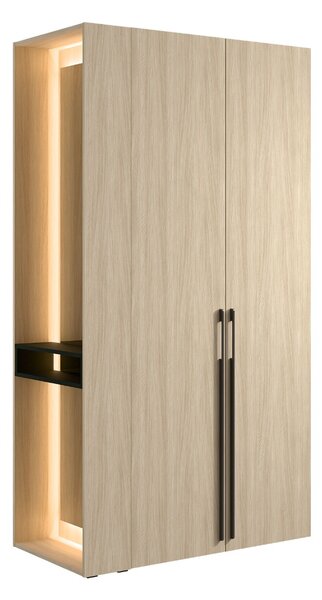 DVOJDVEROVÁ ŠATNÍKOVÁ SKRIŇA GLENN DUB BARISTA + REGÁL + ZRKADLO + LED 110 cm