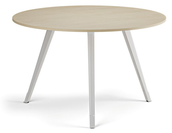 Konferenčný stôl PRIMO ZEN, priemer 120 cm, biela podnož, breza