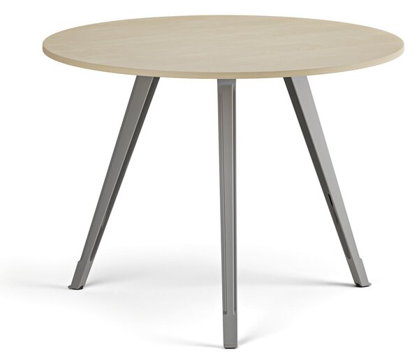 Konferenčný stôl PRIMO ZEN, priemer 100 cm, sivostrieborná podnož, breza