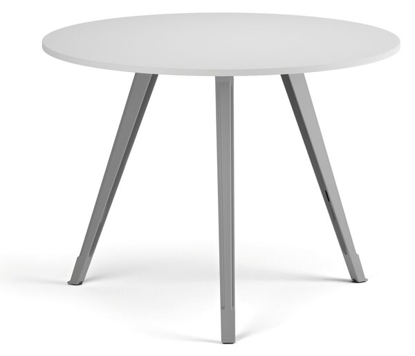 Konferenčný stôl PRIMO ZEN, priemer 100 cm, sivostrieborná podnož, biela