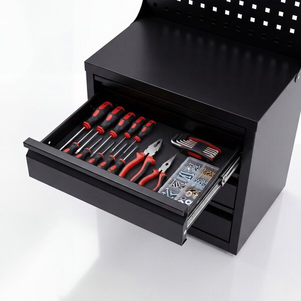 Organizér s perforovanou tabuľou a zásuvkami 660 x 400 x 300 mm