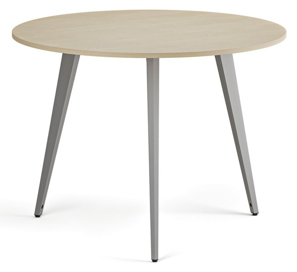 Konferenčný stôl PRIMO VIBE, priemer 100 cm, sivostrieborná podnož, breza