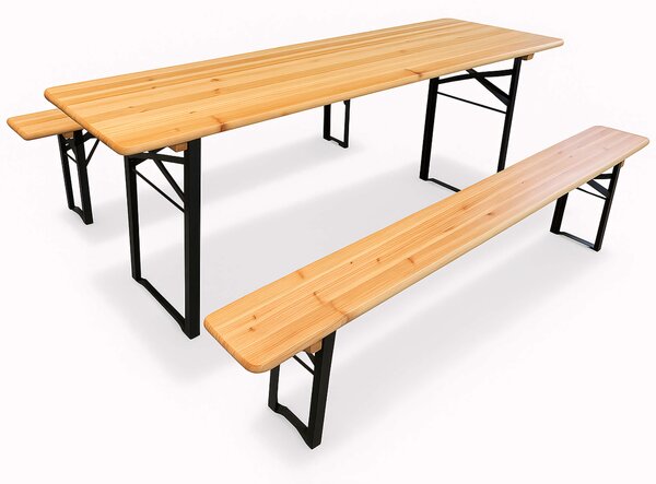 Pivný set 197x60 cm – Záhradný stôl s lavicami pre 8 osôb | Masív + kov - 197cm x 60cm -