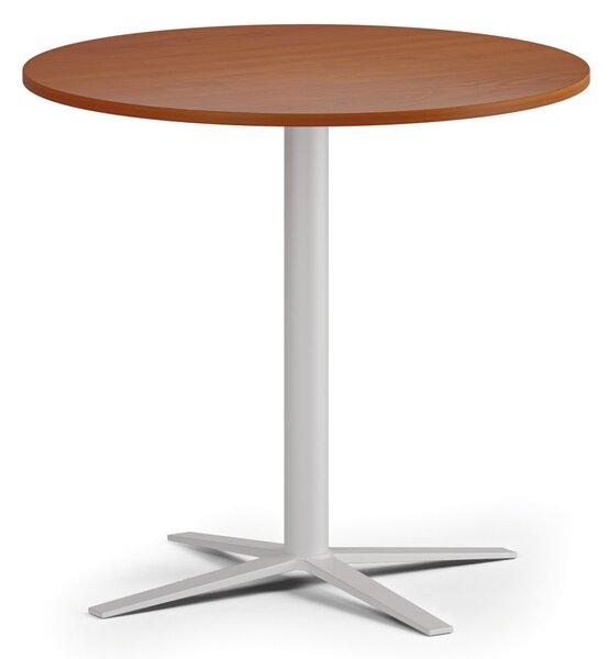 Konferenčný stolík AURA, priemer 60 cm, biela podnož, čerešňa