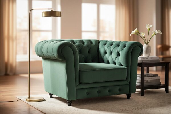 KRESLO CHESTERFIELD, textil, zelená, čierna Xora - Kreslá