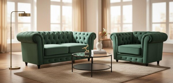 KRESLO CHESTERFIELD, textil, zelená, čierna Xora - Kreslá