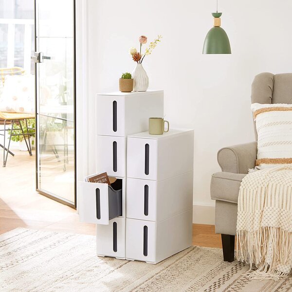 SONGMICS Pojízdný úzky regál 4 zásuvky 17 x 84 cm biela šedá
