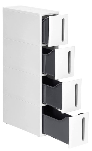 SONGMICS Pojízdný úzky regál 4 zásuvky 17 x 84 cm biela šedá