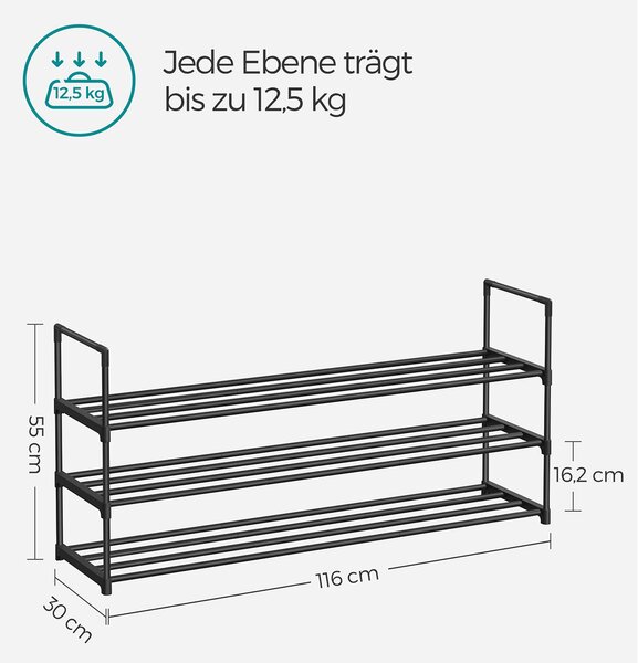 SONGMICS Skladací botník 3 police 116 x 55 x 30 cm čierna