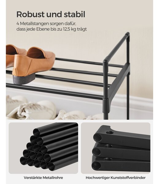 SONGMICS Skladací botník 3 police 116 x 55 x 30 cm čierna