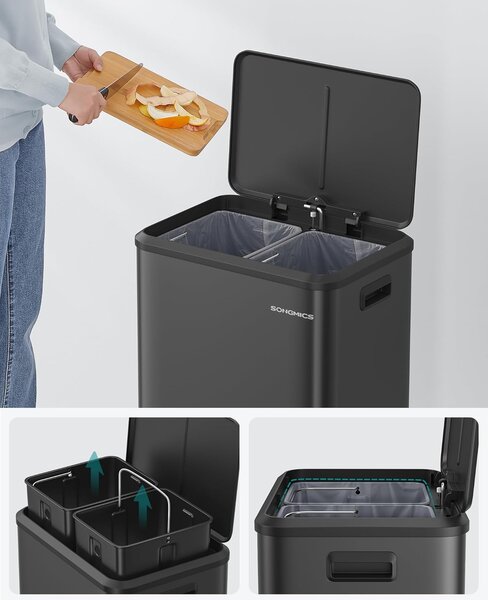 SONGMICS Odpadkový kôš Franko 2x15 l čierny