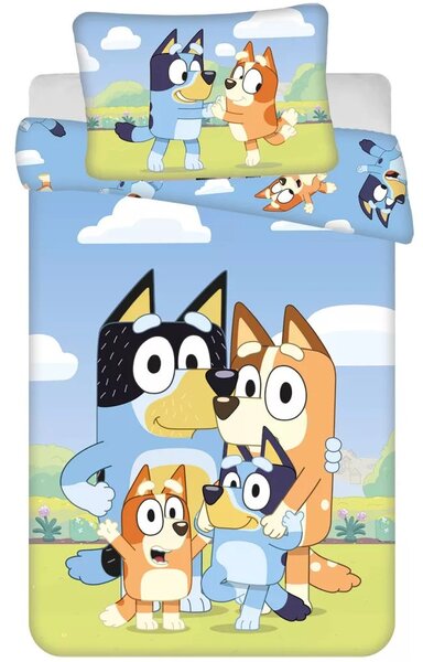 Obliečky do detskej postieľky Bluey - motív Šťastná rodinka - 100% bavlna - 100x135 cm + 40x60 cm