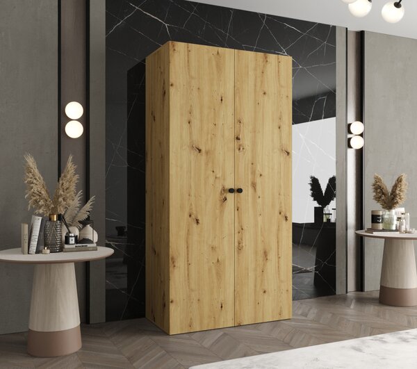 Elegantná šatníková skriňa CAITIR 1 100 cm - dub artisan / čierne úchyty