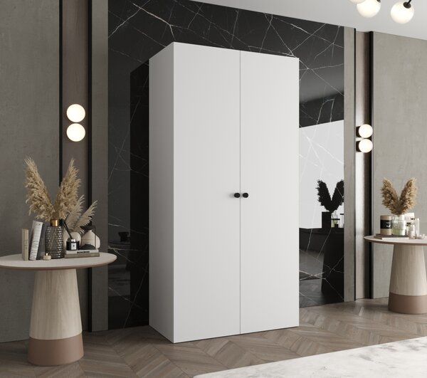Elegantná šatníková skriňa CAITIR 1 100 cm - biela / čierne úchyty