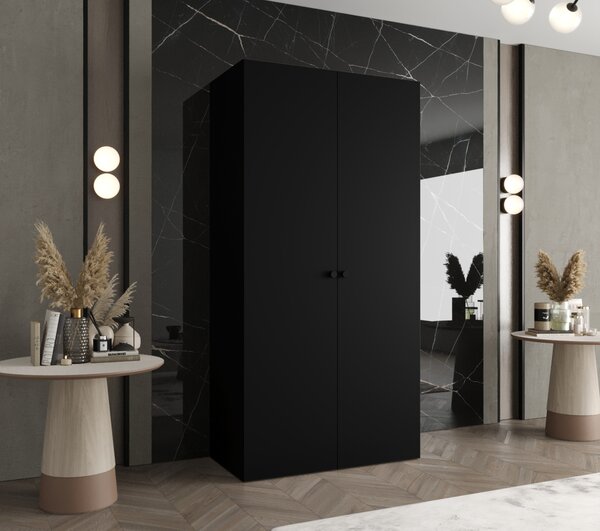 Elegantná šatníková skriňa CAITIR 1 100 cm - čierna / čierne úchyty