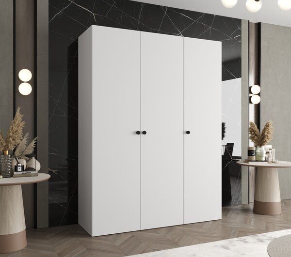 Elegantná šatníková skriňa CAITIR 1 150 cm - biela / čierne úchyty