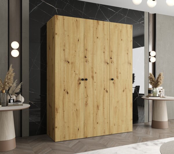 Elegantná šatníková skriňa CAITIR 1 150 cm - dub artisan / čierne úchyty