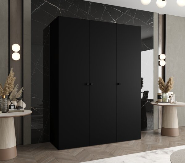 Elegantná šatníková skriňa CAITIR 1 150 cm - čierna / čierne úchyty