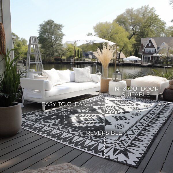 ELLE Decoration , Kusový koberec Gemini 106019 Black z kolekcie Elle – na von aj na doma, 80x150, čiernobiela, chodba / predsieň