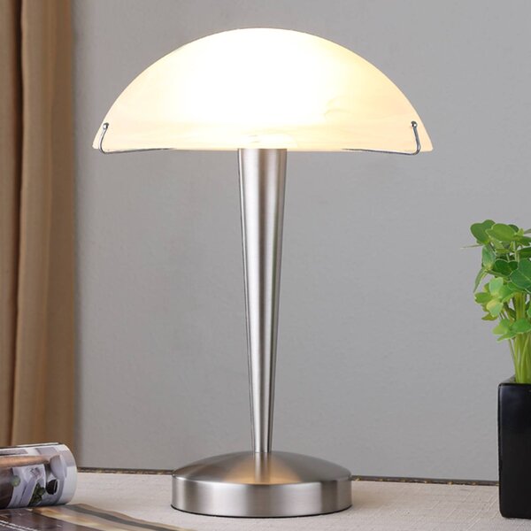 Lindby Stolná lampa Viola dotykový vypínač matný nikel, Biela / opálová, Spálňa, kov, Moderný, Stojacie svietidlo