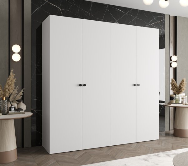 Elegantná šatníková skriňa CAITIR 1 200 cm - biela / čierne úchyty