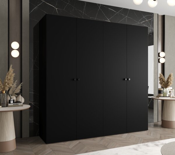 Elegantná šatníková skriňa CAITIR 1 200 cm - čierna / čierne úchyty