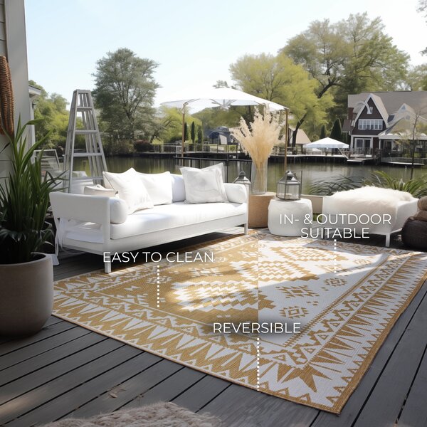 ELLE Decoration, Kusový koberec Gemini 106022 Ochre z kolekcie Elle – na von aj na doma, 120x170, žltá, chodba / predsieň