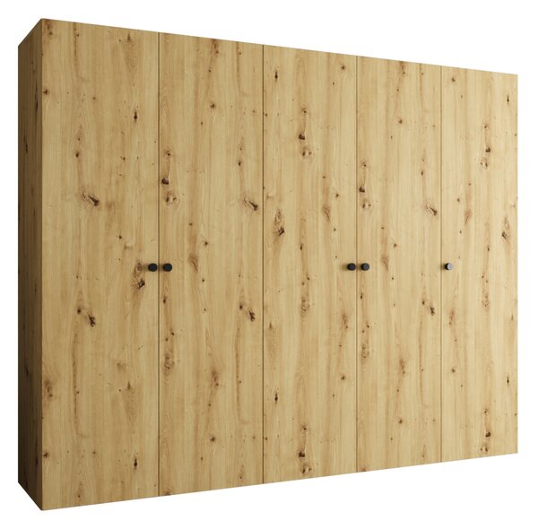 Elegantná šatníková skriňa CAITIR 1 250 cm - dub artisan / čierne úchyty