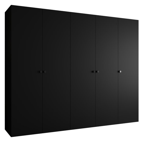 Elegantná šatníková skriňa CAITIR 1 250 cm - čierna / čierne úchyty
