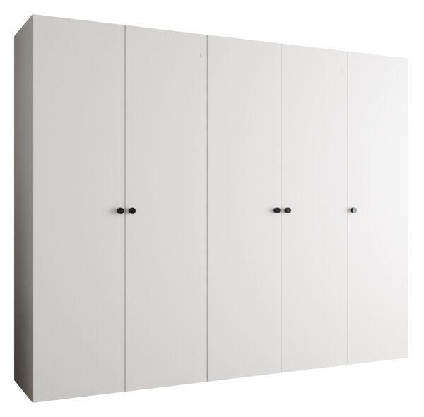 Elegantná šatníková skriňa CAITIR 1 250 cm - biela / čierne úchyty