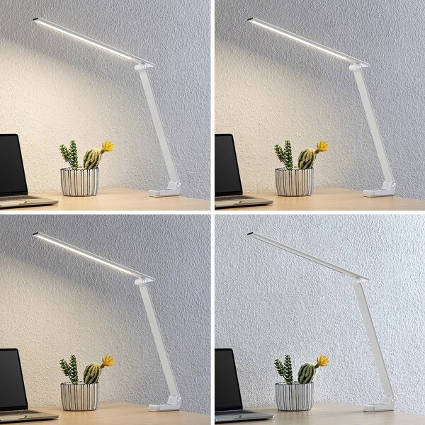 Prios LED stolová lampa Tamarin, výška 40 cm, biela, stmievateľná, Biela / opálová, Pracovňa / Kancelária, Plast, Moderný, Stolová lampa