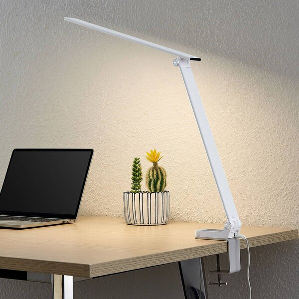 Prios LED stolová lampa Tamarin, výška 40 cm, biela, stmievateľná, Biela / opálová, Pracovňa / Kancelária, Plast, Moderný, Stolová lampa