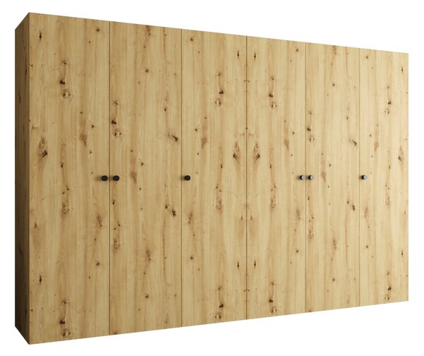 Elegantná šatníková skriňa CAITIR 1 300 cm - dub artisan / čierne úchyty