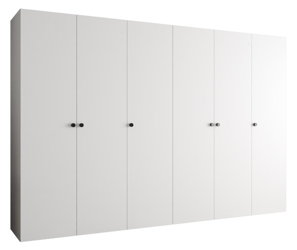 Elegantná šatníková skriňa CAITIR 1 300 cm - biela / čierne úchyty