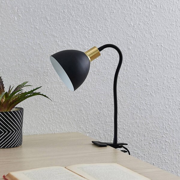 Lindby Genora upínacia lampa v čiernej, Čierna, Obývacia izba / jedáleň, kov, Moderný, Lampa s klipom/do zásuvky