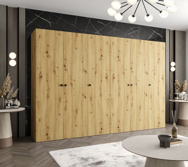 Elegantná šatníková skriňa CAITIR 1 300 cm - dub artisan / čierne úchyty