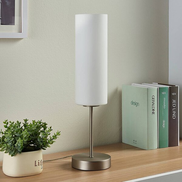 Stolná lampa Lindby Felice, valec, Biela / opálová, Obývacia izba / jedáleň, Sklo, Moderný, Stojacie svietidlo