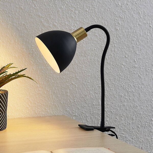 Lindby Genora upínacia lampa v čiernej, Čierna, Obývacia izba / jedáleň, kov, Moderný, Lampa s klipom/do zásuvky