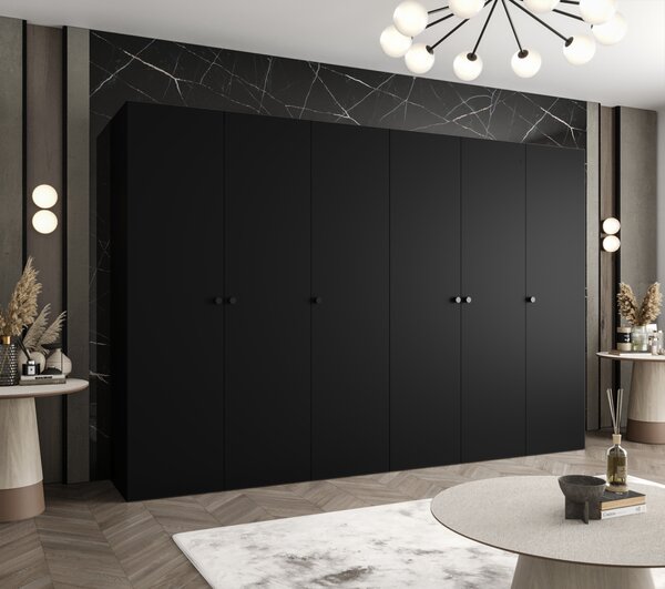 Elegantná šatníková skriňa CAITIR 1 300 cm - čierna / čierne úchyty