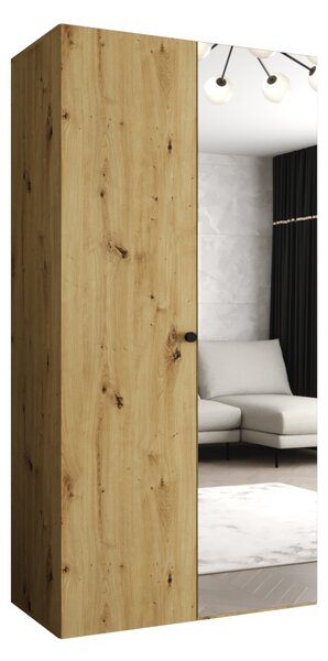 Zrkadlová šatníková skriňa CAITIR 2 100 cm - dub artisan / čierny úchyt