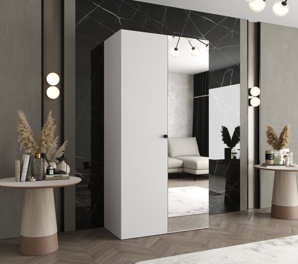 Zrkadlová šatníková skriňa CAITIR 2 100 cm - biela / čierny úchyt