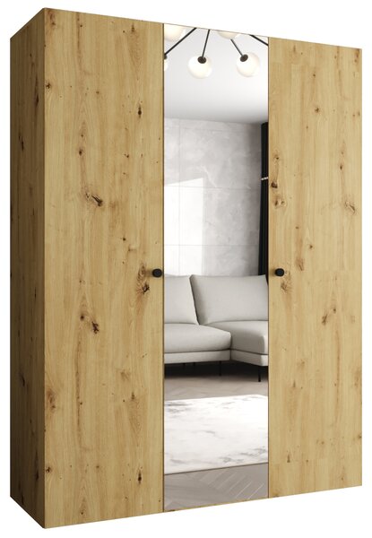 Zrkadlová šatníková skriňa CAITIR 2 150 cm - dub artisan / čierne úchyty