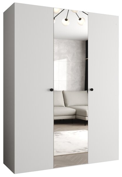 Zrkadlová šatníková skriňa CAITIR 2 150 cm - biela / čierne úchyty