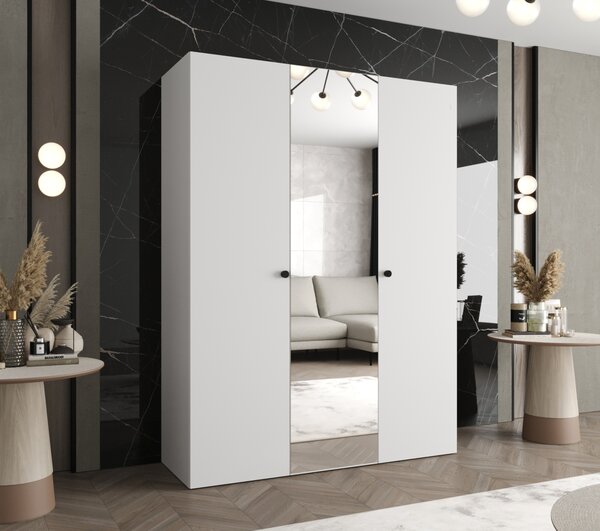 Zrkadlová šatníková skriňa CAITIR 2 150 cm - biela / čierne úchyty