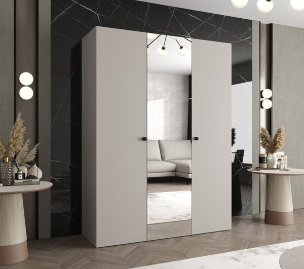 Zrkadlová šatníková skriňa CAITIR 2 150 cm - kašmír / čierne úchyty