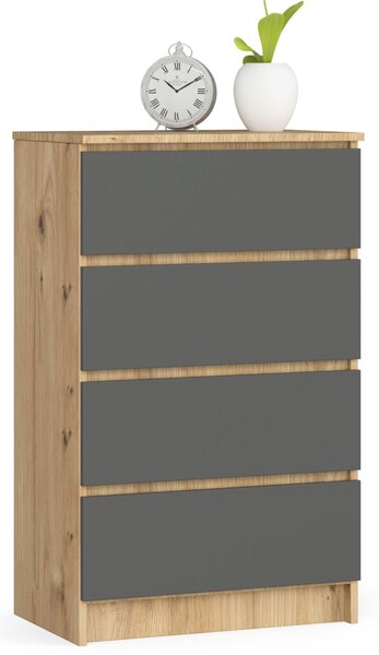 Ak furniture Komoda Kuba 60 cm - 4 zásuvky dub artisan/grafitová