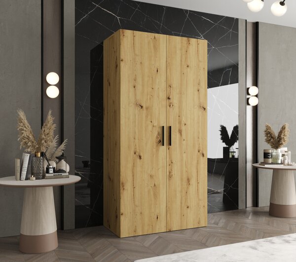 Priestranná šatníková skriňa HELMA 1 100 cm - dub artisan / čierne úchyty