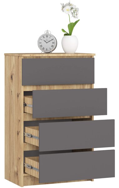 Ak furniture Komoda Kuba 60 cm - 4 zásuvky dub artisan/grafitová