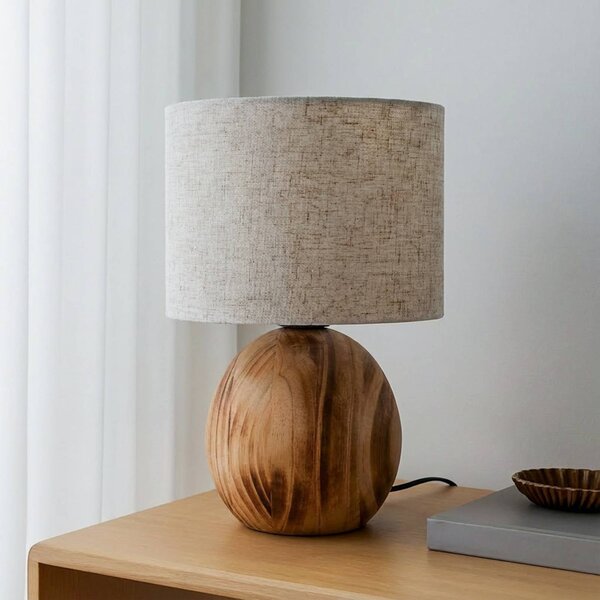 Lindby Stolná lampa Mayumi, výška 31 cm, drevo, textil, Svetlé drevo, Obývacia izba / jedáleň, Drevo, Škandinávsky, Stojacie svietidlo