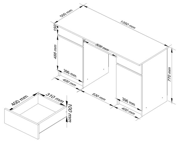 Ak furniture Písací stôl CLP A5 135 cm biely/sivý